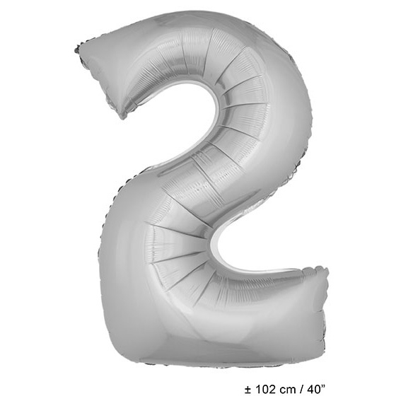 Folienballon 100cm Zahl 2 Farbe Silber