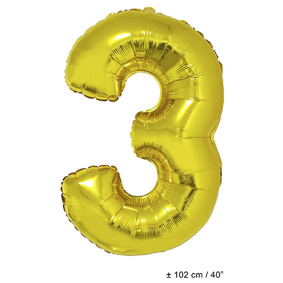 Folienballon 100cm Zahl 3 Farbe Gold